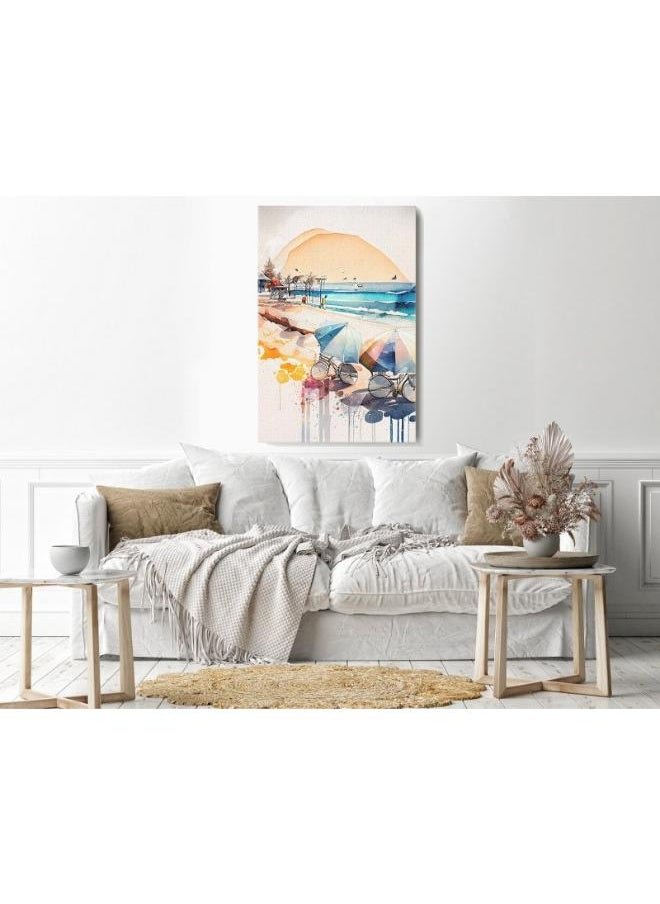Home Gallery - home gallery watercolor beach backdrop Printed Canvas wall art - Image 1