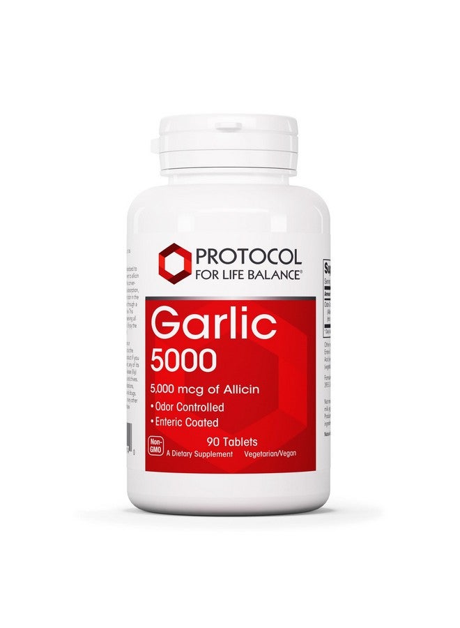 PROTOCOL FOR LIFE BALANCE Garlic 5,000-5,000mcg Allicin Supplement - Odor Controlled, Enteric Coated - Vegan & Kosher - 90 Tablets - Image 1