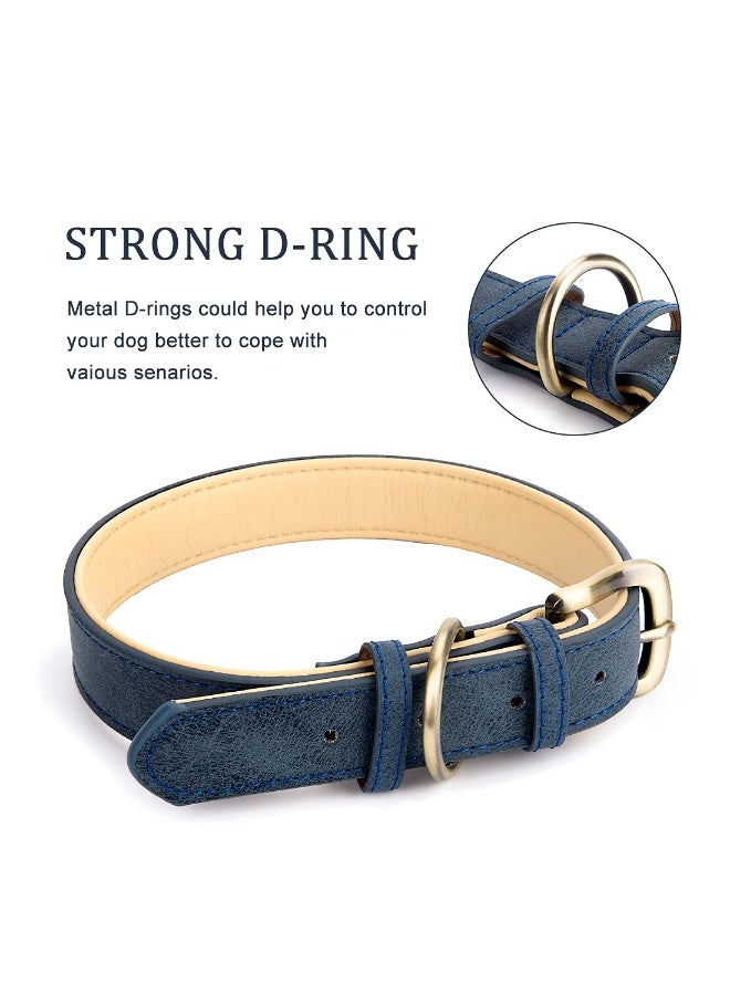 Classic Leather Collar for Small Medium Large  Padded Soft and Strong Adjustable Collars Heavy Duty  Collar (Blue, Small) - Image 3