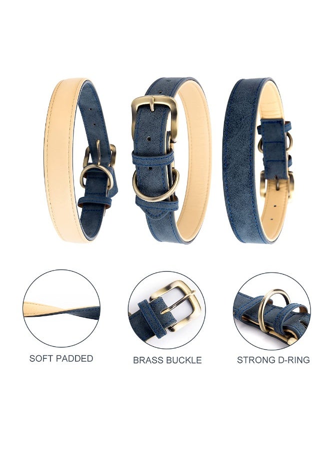 Classic Leather Collar for Small Medium Large  Padded Soft and Strong Adjustable Collars Heavy Duty  Collar (Blue, Small) - Image 2