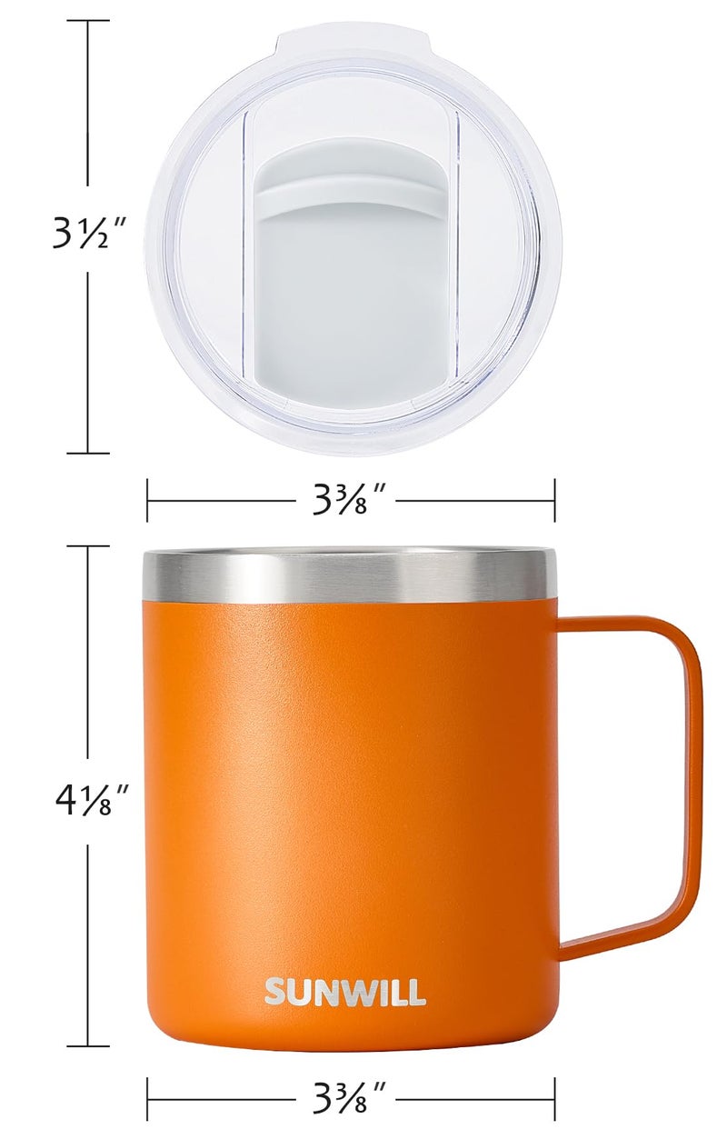 SUNWILL Insulated Coffee Mug with Lid, Travel Tumbler with Handle, 14 oz Stainless Steel Cup for Camping, Office, Home, Powder Coated Orange - Image 4