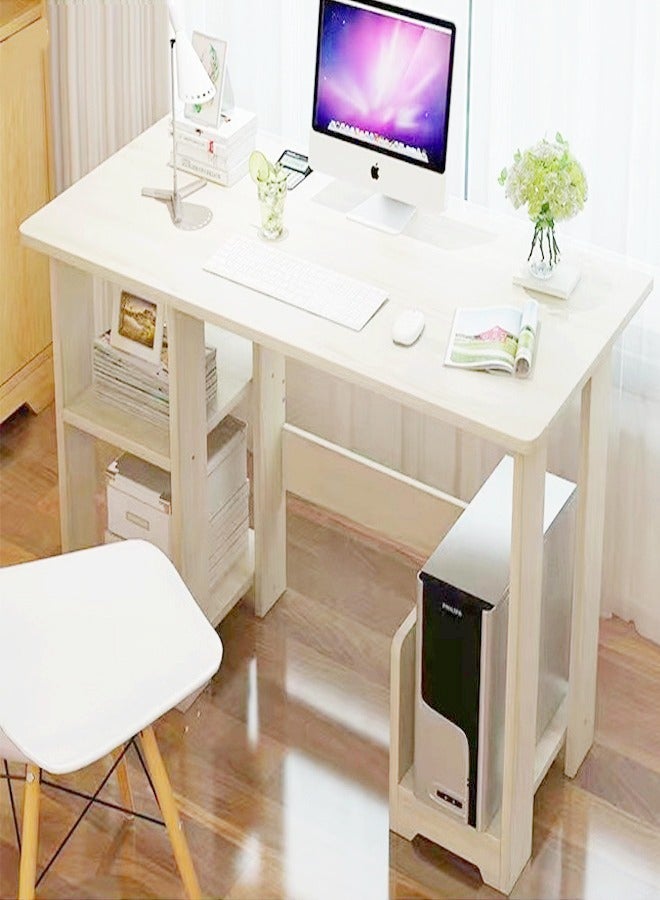 C&C Home Modern Multifunctional Home Office Study Computer Table Desk with Storage Shelfs For Study Room and Office Furniture Beige 90 x 37 x 72 cm  - Image 1