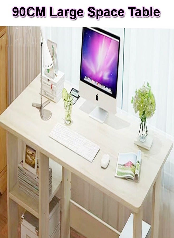 C&C Home Modern Multifunctional Home Office Study Computer Table Desk with Storage Shelfs For Study Room and Office Furniture Beige 90 x 37 x 72 cm  - Image 2