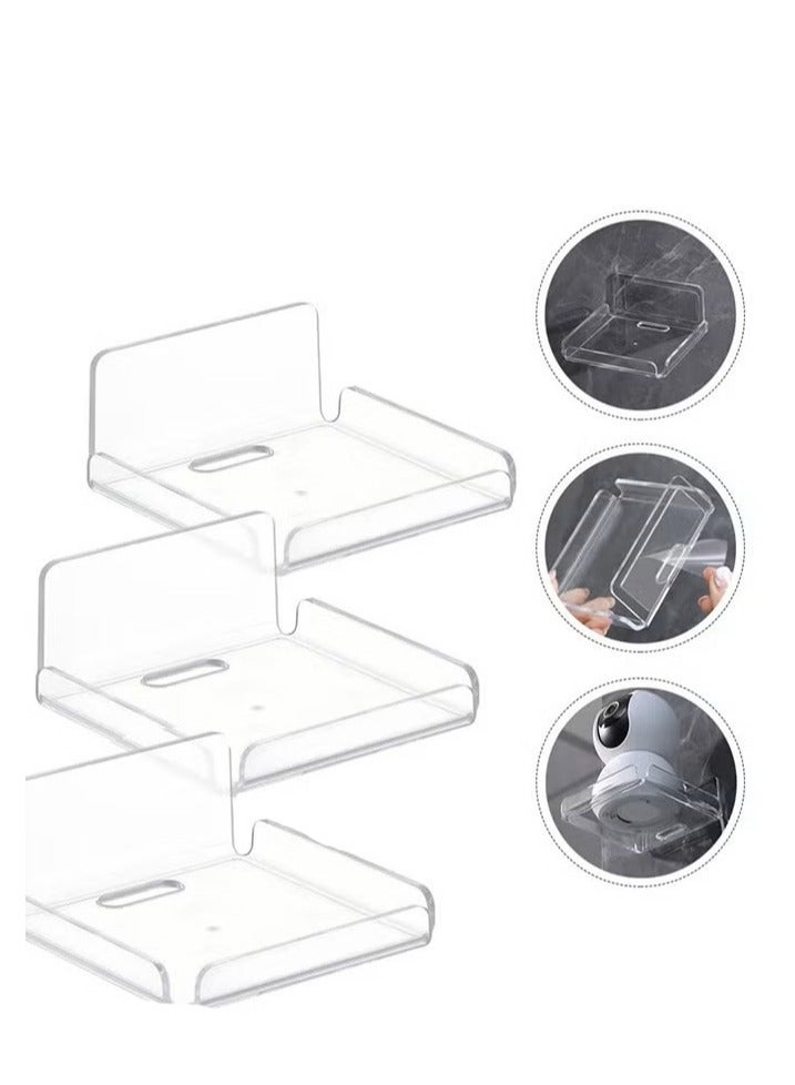 3Pcs Acrylic Floating Small Wall Shelves, Mini Wall Mounted Hanging Display Shelves, Universal Adhesive Shelf Easy to Install No Drill, for Baby Monitors, Smart Speaker, can also be used as bathroom storage, wall storage  - Image 1