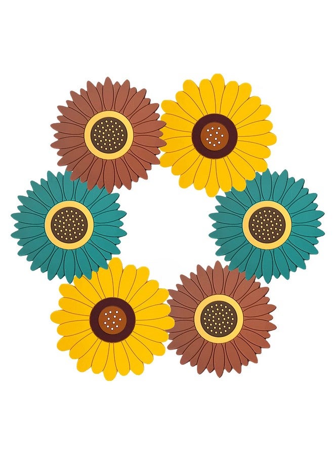 FS COOL Sunflower Table and Counter Mats, Multi-Purpose Soft Rubber Pads for Hot Pots and Dishes, Non-Slip Silicone Coasters for Cups, Drinks, Pots and Pans(Big, Pack of 6, Multi) - Image 1