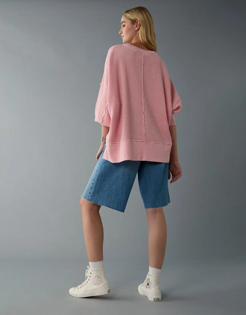 American Eagle AE Big Hug Crew Neck Waffle Sweatshirt