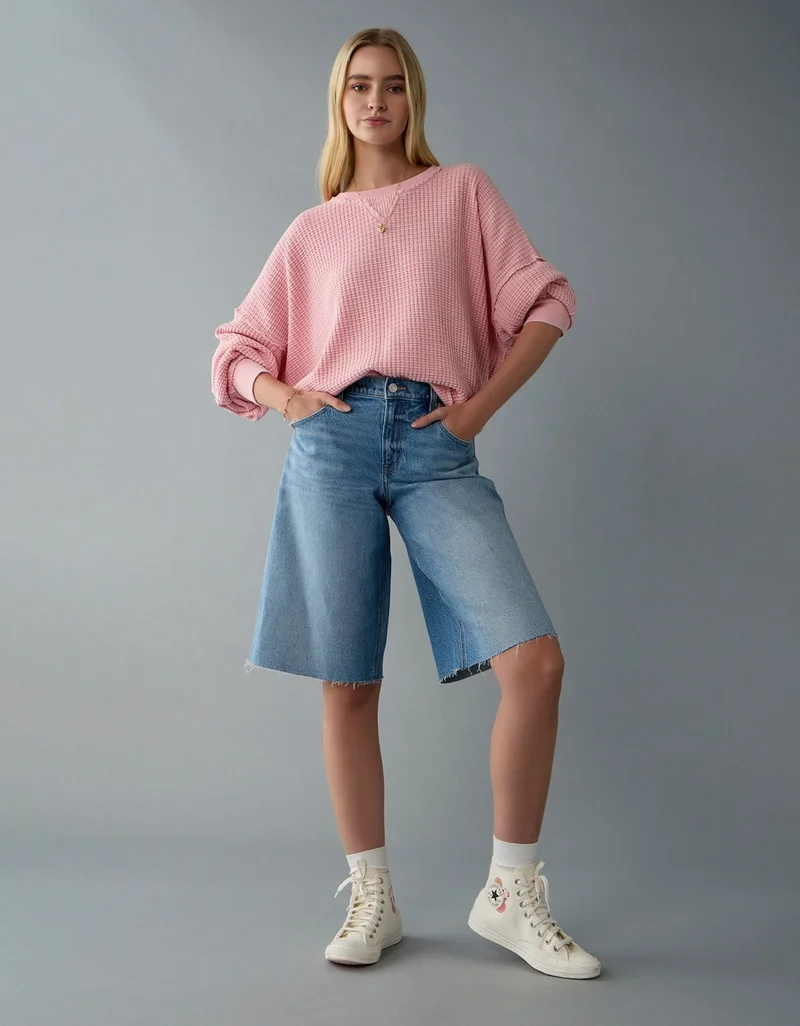 American Eagle AE Big Hug Crew Neck Waffle Sweatshirt