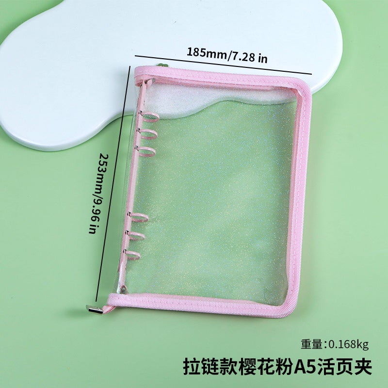 Spot Cute A5/A6 Transparent Zipper Loose-Leaf Notebook Shell – PVC Storage Bag - Image 1