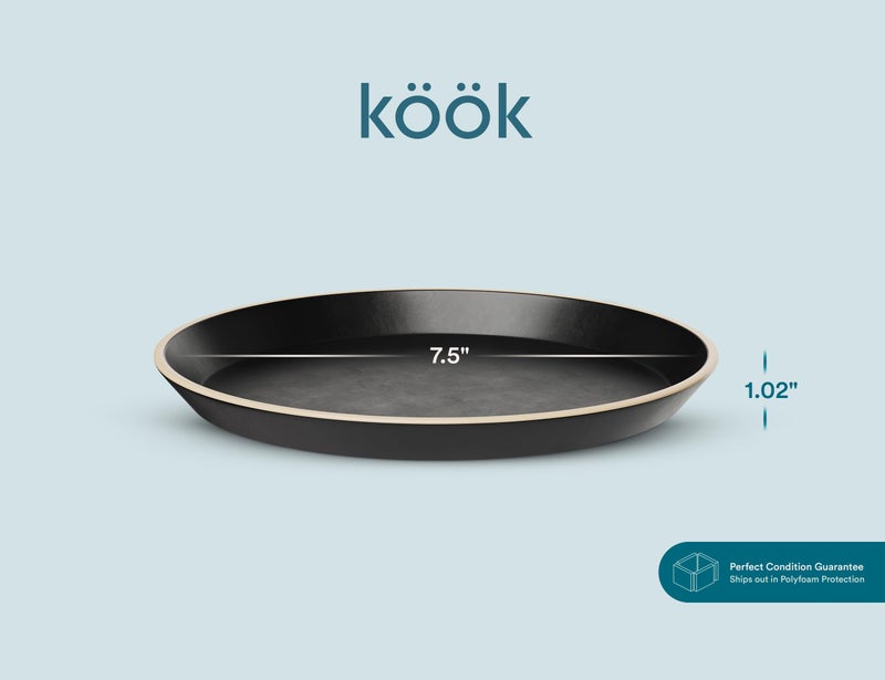 KooK Salad Plates, Ceramic Round Dishes for Appetizers and Desserts, Dishwasher & Microwave Safe, Stoneware, High Edge, 8.5 Inch, Set of 6, Charcoal Black - Image 3