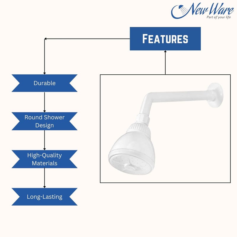 NEW WARE PVC Overhead Shower Complete Set with Round Shower Arm Durable and EasytoInstall Bathroom Fixture - Image 4