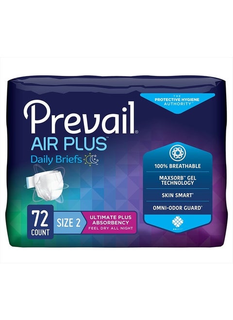 Air Plus Daily Brief | Size 2 | Breathability | Ultimate Absorbency | 18 Count (Pack of 4)