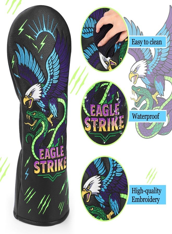 brdejc Golf Golf Headcovers EAGLESTRIKE Embroidery Driver Cover Fariway Wood Headcover Hybrid Covers Leather Golf Club Cover for Most Brand (for Hybrid) - Image 5