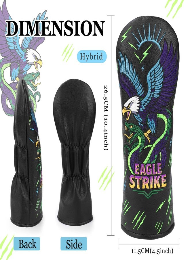 brdejc Golf Golf Headcovers EAGLESTRIKE Embroidery Driver Cover Fariway Wood Headcover Hybrid Covers Leather Golf Club Cover for Most Brand (for Hybrid) - Image 3