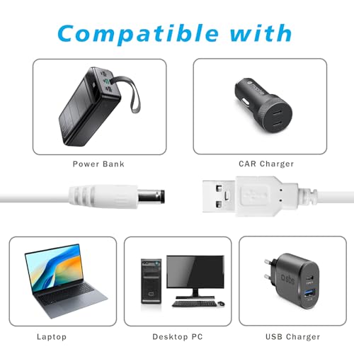 Pinkind USB to DC 5V Power Cord, Universal DC 5.5x2.1mm Charging Cable with 9 Interchangeable Connectors Adapter for Moon Lamp, Massage Wand, Router, LED Light, Mini Fan, Speaker and More Devices (White) - Image 5