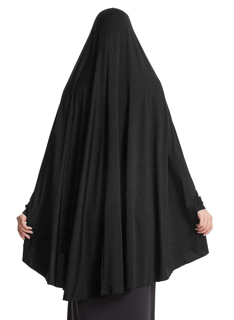 إسكدنيا Women's Solid Color Abaya Batwing Sleeve Thobe Robe With Hijab Black  - Image 3