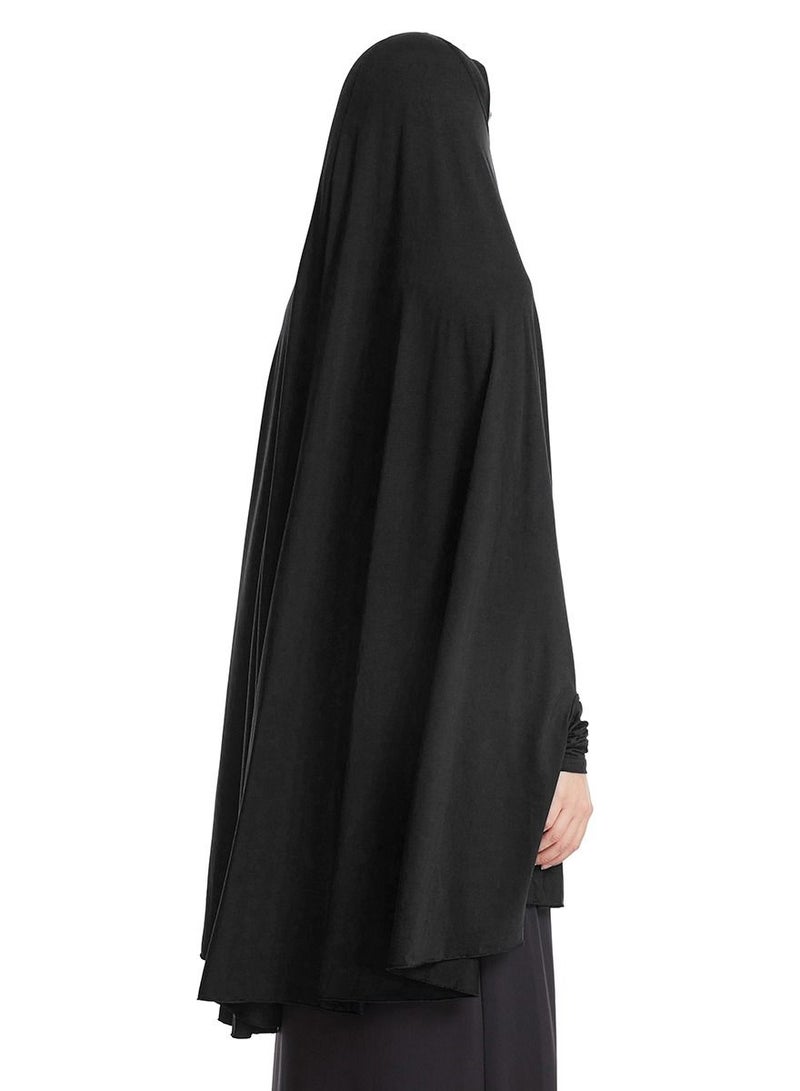 إسكدنيا Women's Solid Color Abaya Batwing Sleeve Thobe Robe With Hijab Black  - Image 2