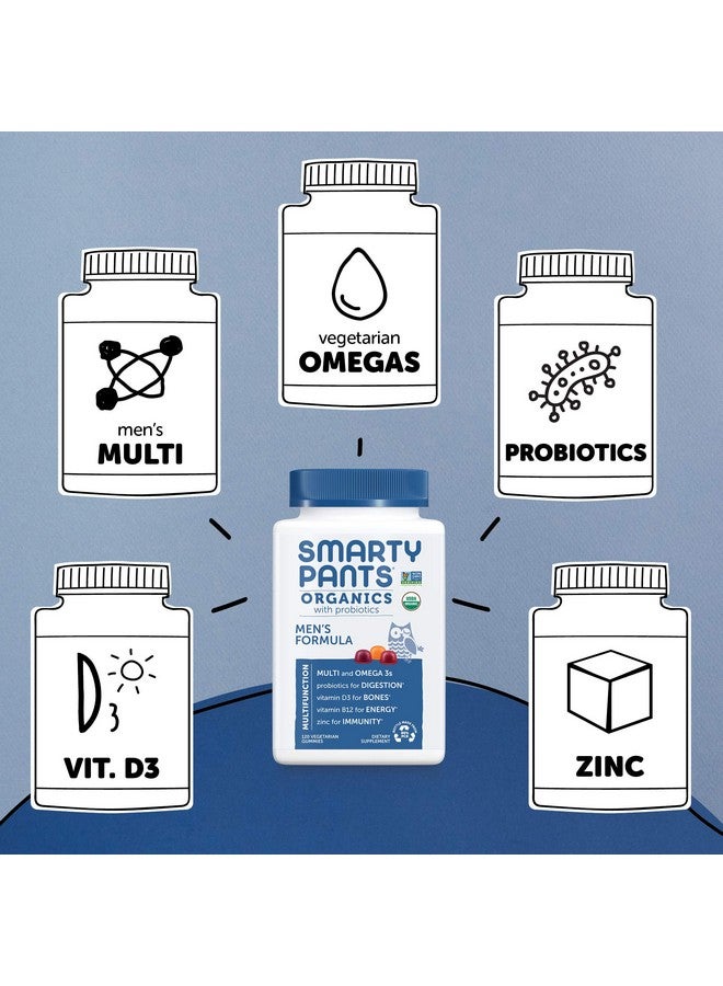SmartyPants Organic Mens Multivitamins Daily Gummy Vitamins: Probiotics Vitamins C D3 B12 Zinc & Omega 3 For Immune Support Digestive Health Energy & Bone Health 120 Gummies 30 Day Supply - Image 5