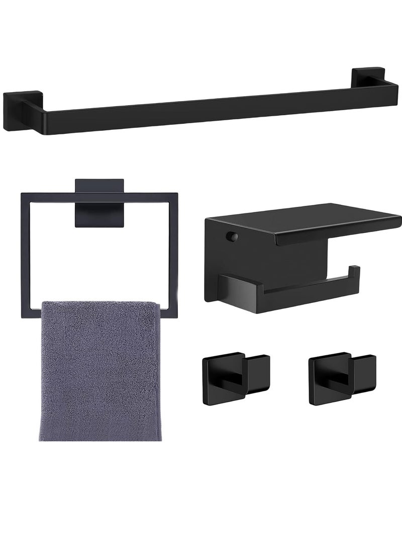 5-Pieces Matte Black SUS304 Stainless Steel Bathroom Hardware Accessories Set, 24 Inch Bath Towel Bar Set, Towel Racks for Bathroom Wall Mounted. - Image 1