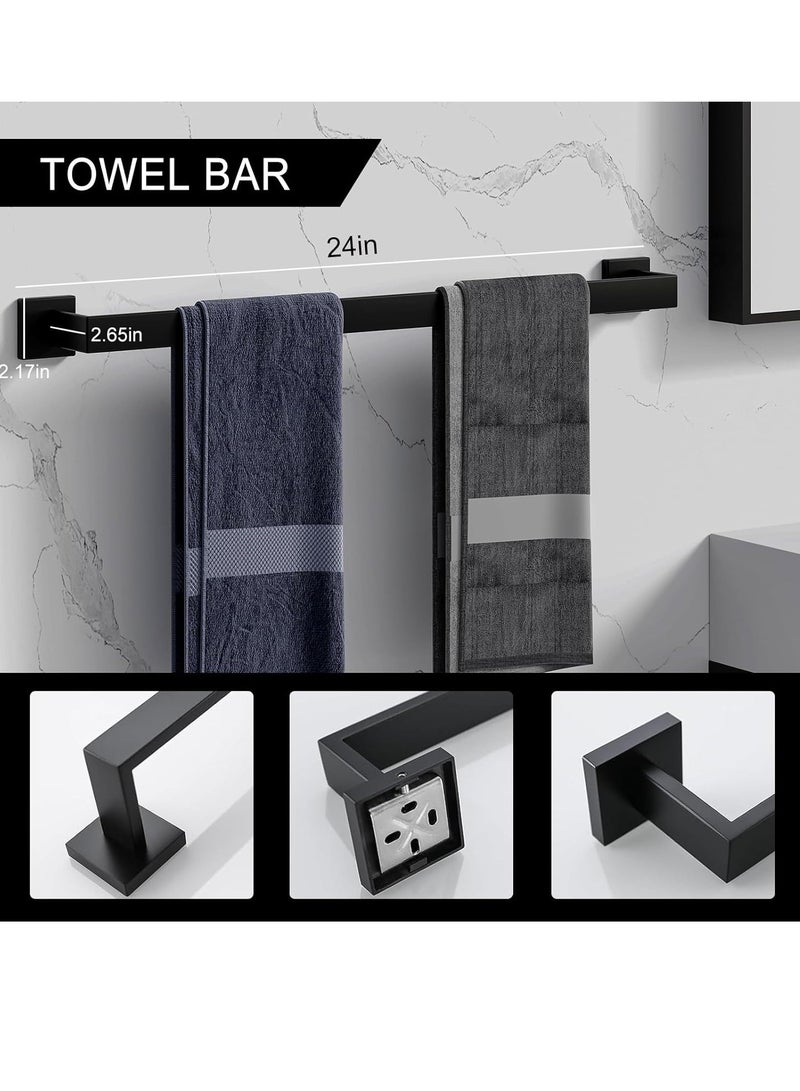 5-Pieces Matte Black SUS304 Stainless Steel Bathroom Hardware Accessories Set, 24 Inch Bath Towel Bar Set, Towel Racks for Bathroom Wall Mounted. - Image 2