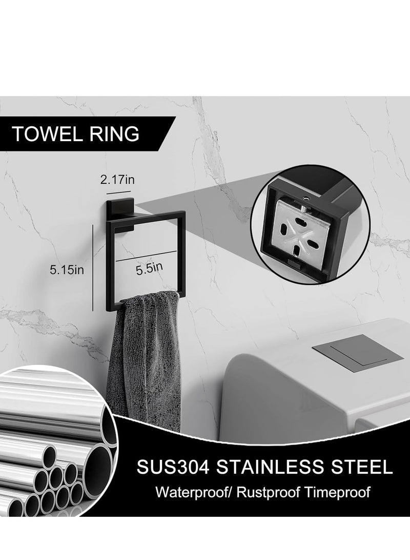 5-Pieces Matte Black SUS304 Stainless Steel Bathroom Hardware Accessories Set, 24 Inch Bath Towel Bar Set, Towel Racks for Bathroom Wall Mounted. - Image 5