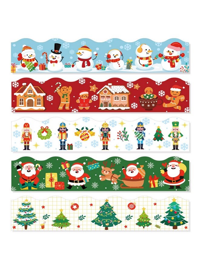 Konsait 69Ft Christmas Bulletin Board Border, Self-Adhesive Christmas Border For Bulletin Board, Snowman Gingerbread Santa Nutcracker Tree Christmas Borders For Classroom Office Home, 5 Designs - Image 1