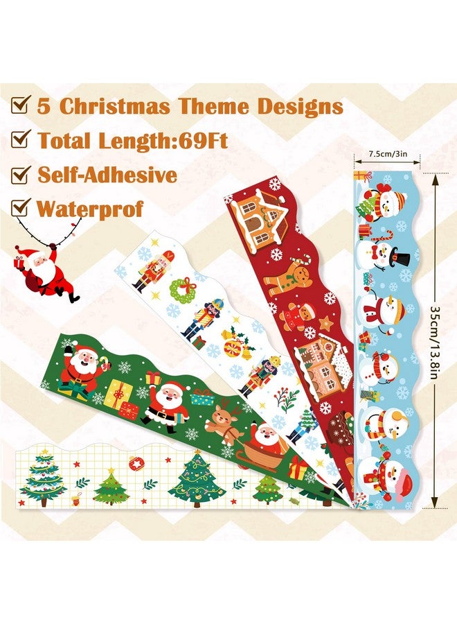 Konsait 69Ft Christmas Bulletin Board Border, Self-Adhesive Christmas Border For Bulletin Board, Snowman Gingerbread Santa Nutcracker Tree Christmas Borders For Classroom Office Home, 5 Designs - Image 2