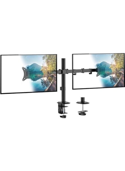 Dual Monitor Mount for Desk, C-Clamp & Grommet Base,Heavy-Duty Steel Adjustable Arm for 13-32 Inch Screens,Tilt,Swivel, Rotate,Holds up to 19.8 lbs per Arm,VESA 75/100mm