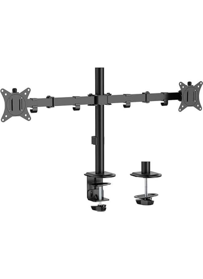Dual Monitor Mount for Desk, C-Clamp & Grommet Base,Heavy-Duty Steel Adjustable Arm for 13-32 Inch Screens,Tilt,Swivel, Rotate,Holds up to 19.8 lbs per Arm,VESA 75/100mm