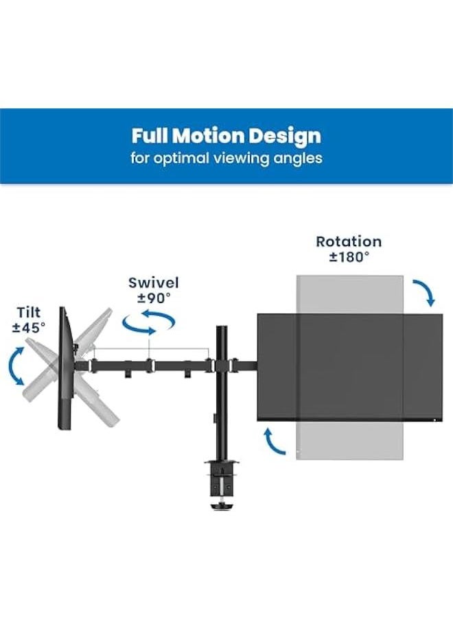 Dual Monitor Mount for Desk, C-Clamp & Grommet Base,Heavy-Duty Steel Adjustable Arm for 13-32 Inch Screens,Tilt,Swivel, Rotate,Holds up to 19.8 lbs per Arm,VESA 75/100mm