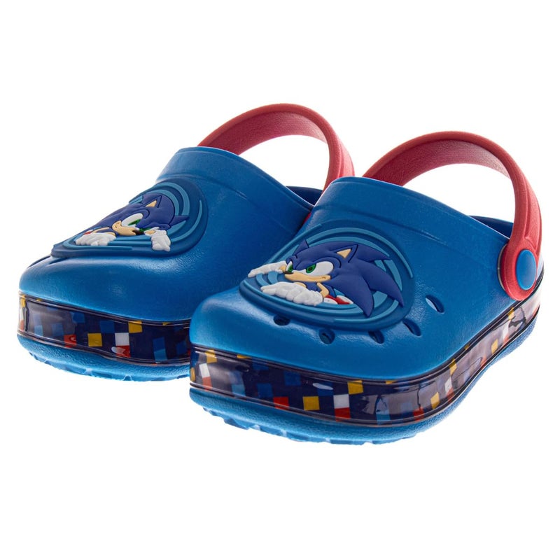 Josmo Boys Sonic The Hedgehog Clog Sandals Waterproof Slip-On Slides Closed Toe Clogs with Backstrap- Blue Red Size 7-8 Toddler - Image 1