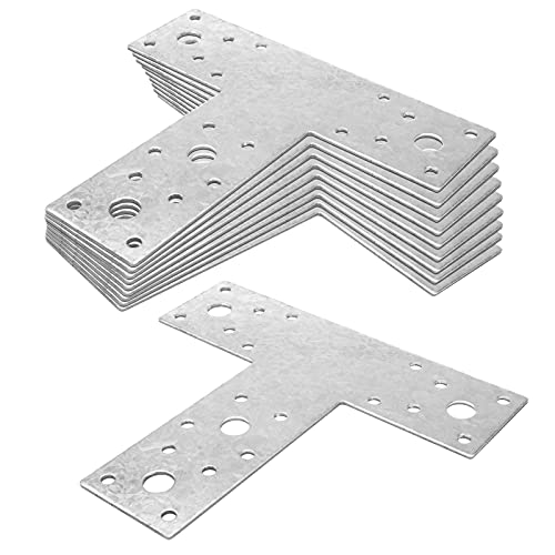eoere 10 PCS Flat Tee Mending Plate, Repair Tie Plate, Strong T Straps Right Angle Bracket, Corner Brace for Wood, Furniture, Timber Connector, Thickness 3/32"(Silver) - Image 1