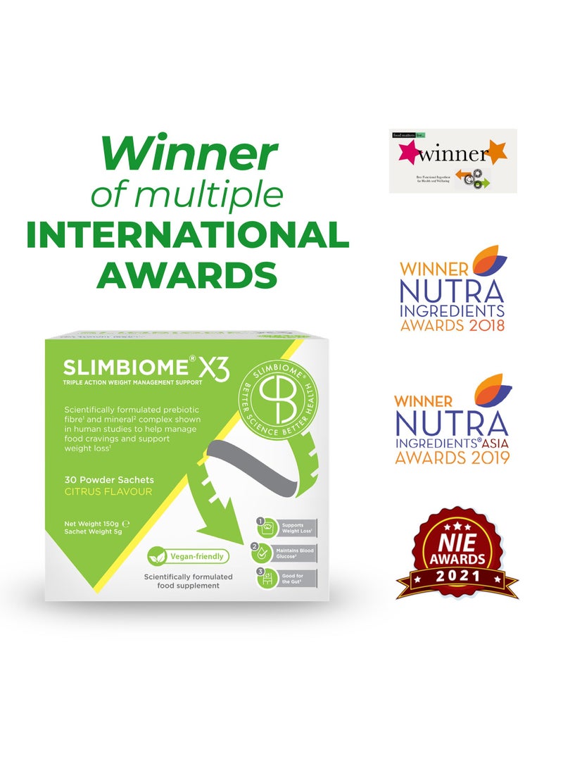 SlimBiome Award Winning Vegan Prebiotic Weight Loss Supplement Supports Digestive Enzymes, Help Manage Food Cravings , Citrus Flavor 30 Sachets