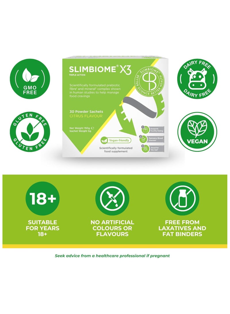 SlimBiome Award Winning Vegan Prebiotic Weight Loss Supplement Supports Digestive Enzymes, Help Manage Food Cravings , Citrus Flavor 30 Sachets