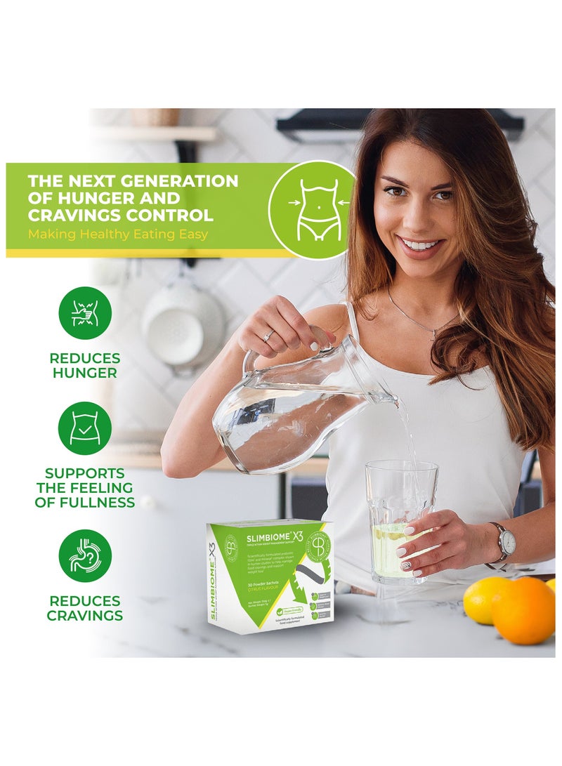 SlimBiome Award Winning Vegan Prebiotic Weight Loss Supplement Supports Digestive Enzymes, Help Manage Food Cravings , Citrus Flavor 30 Sachets