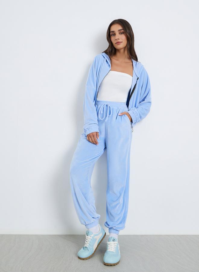 ستايلي طقم منسق من جاكيت وجوغر مظهر مخملي - Image 2