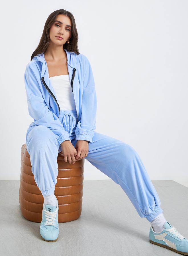 ستايلي طقم منسق من جاكيت وجوغر مظهر مخملي - Image 1