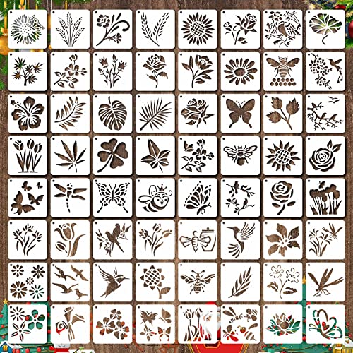 eageus 64 Pieces Stencils for Painting, Small Reusable Flower Plant Stencil, Art Craft Template for Painting on Wood, Wall, Fabric, Rock, Chalkboard, Sign, DIY Art Scrapbook Projects(Plants) - Image 1