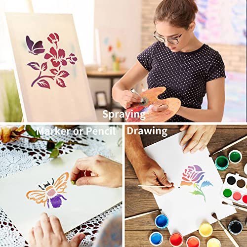 eageus 64 Pieces Stencils for Painting, Small Reusable Flower Plant Stencil, Art Craft Template for Painting on Wood, Wall, Fabric, Rock, Chalkboard, Sign, DIY Art Scrapbook Projects(Plants) - Image 3