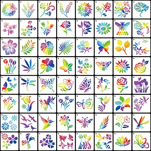 eageus 64 Pieces Stencils for Painting, Small Reusable Flower Plant Stencil, Art Craft Template for Painting on Wood, Wall, Fabric, Rock, Chalkboard, Sign, DIY Art Scrapbook Projects(Plants) - Image 5
