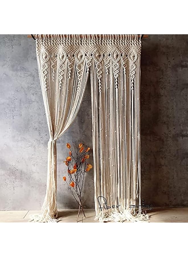 The Bros تجليد حائط كبير، سجادة بوهيمية مصنوعة يدويًا 90W×180L سم سجادة منسوجة فن الجدران بوهيمي ستارة ماكرامي قطن مصنوعة يدويًا فن منسوج للنوافذ والأبواب خلفية زفاف - Image 1