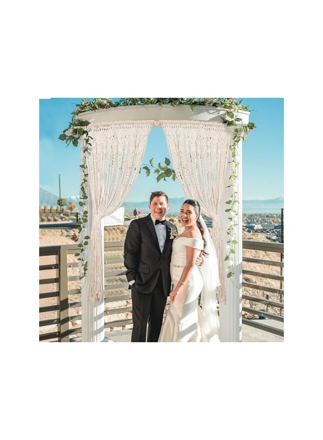 The Bros تجليد حائط كبير، سجادة بوهيمية مصنوعة يدويًا 90W×180L سم سجادة منسوجة فن الجدران بوهيمي ستارة ماكرامي قطن مصنوعة يدويًا فن منسوج للنوافذ والأبواب خلفية زفاف - Image 2