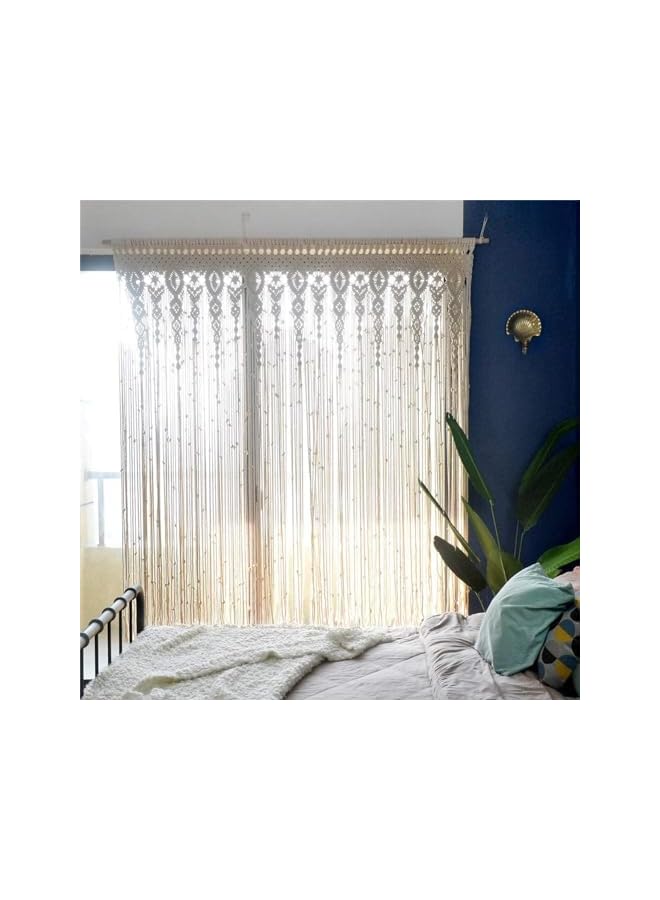 The Bros تجليد حائط كبير، سجادة بوهيمية مصنوعة يدويًا 90W×180L سم سجادة منسوجة فن الجدران بوهيمي ستارة ماكرامي قطن مصنوعة يدويًا فن منسوج للنوافذ والأبواب خلفية زفاف - Image 5