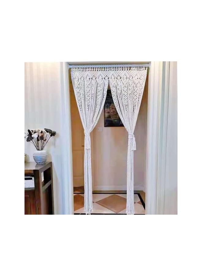 The Bros تجليد حائط كبير، سجادة بوهيمية مصنوعة يدويًا 90W×180L سم سجادة منسوجة فن الجدران بوهيمي ستارة ماكرامي قطن مصنوعة يدويًا فن منسوج للنوافذ والأبواب خلفية زفاف - Image 4