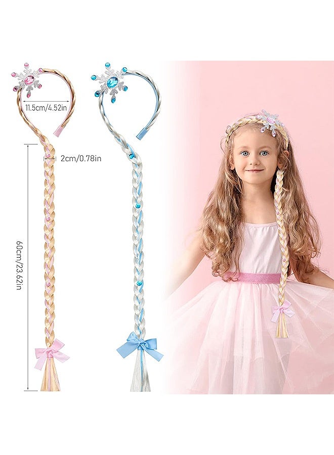 MXN 2 Pcs Princess Braided Headbands, Cute Wig Braid Hairband, Girls Braided Head Bands for Frozen Snow Princess Costume Dress Up Accessories (Pink and Blue) - Image 2