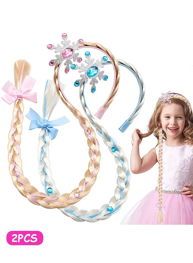 MXN 2 Pcs Princess Braided Headbands, Cute Wig Braid Hairband, Girls Braided Head Bands for Frozen Snow Princess Costume Dress Up Accessories (Pink and Blue) - Image 1