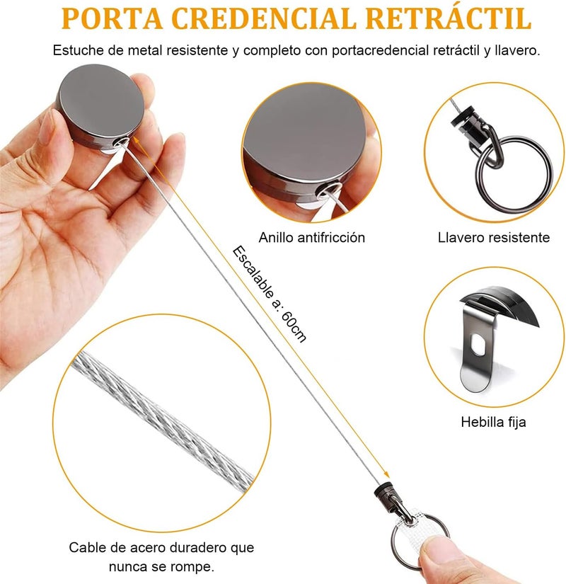 3 Pack Electroplated Metal Retractable Keychain with 3 Pack Clear Card Holder, Retractable Yo-Yo Badge Holder, 21 Inch Steel Drawstring for ID Card, Credit Card, Proximity Identification - Image 3