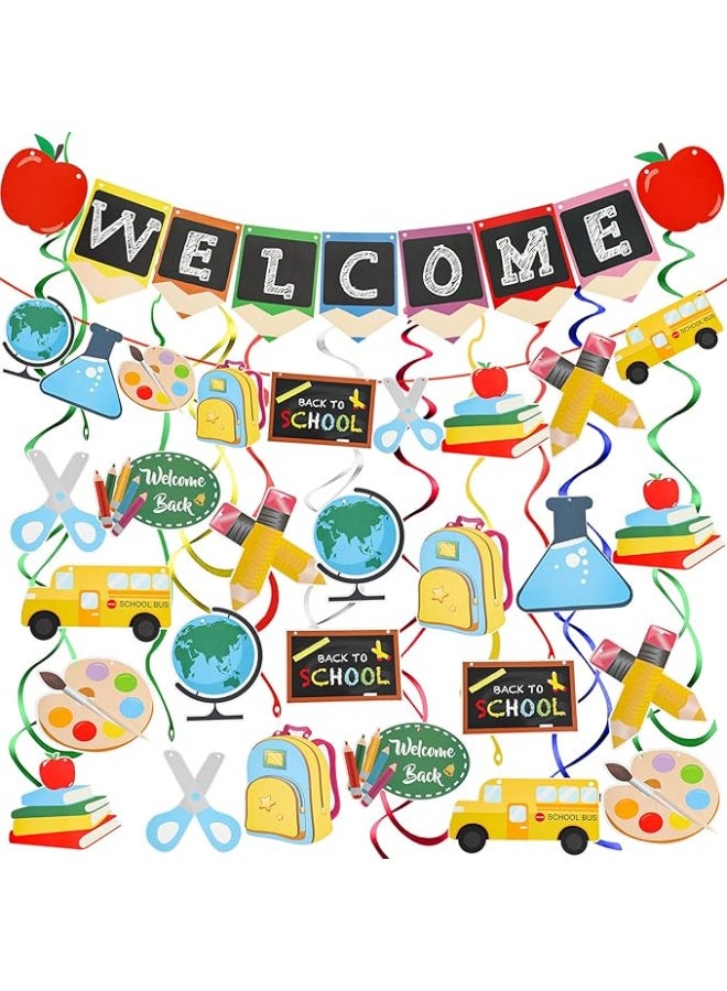 Back to School Hanging Decoration Banner and Swirl Welcome to School Bunting Banner Decor for Back to School Kindergarten Party Decoration Supply