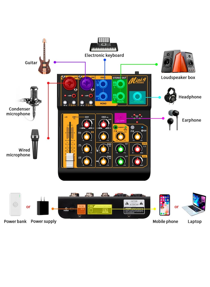 Generic - Mini Four Way mixing console with OTG effect Live Broadcast Sound Card - Image 1