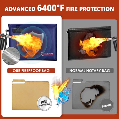 ROLOWAY Fireproof Document Bag (14.5 x 11.5 inch), 6400℉ Fireproof Money Bag with Zipper for Cash, Fire Safe Money Pouch with Lock (Blue) - Image 4