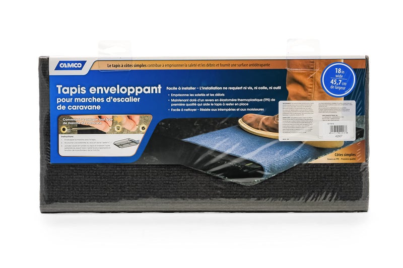 Camco 42907 Gray Premium Wrap Around RV Step Rug (100% Polyester (17.5" x 18")) - Image 3